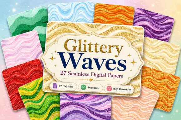 Download Glittery Waves Seamless Patterns Set - Patterns Collection