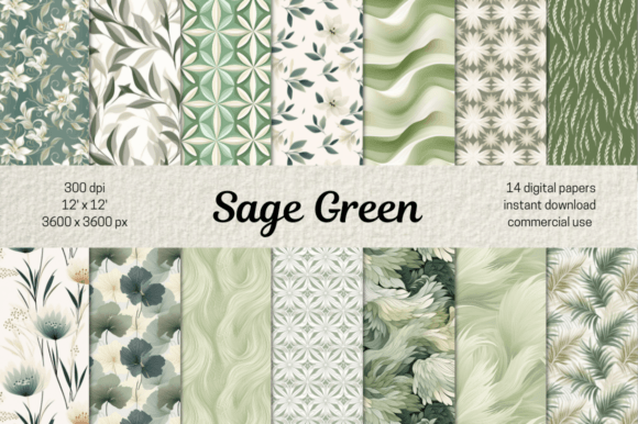 Download Sage Green Botanical Patterns Bundle - Patterns Collection