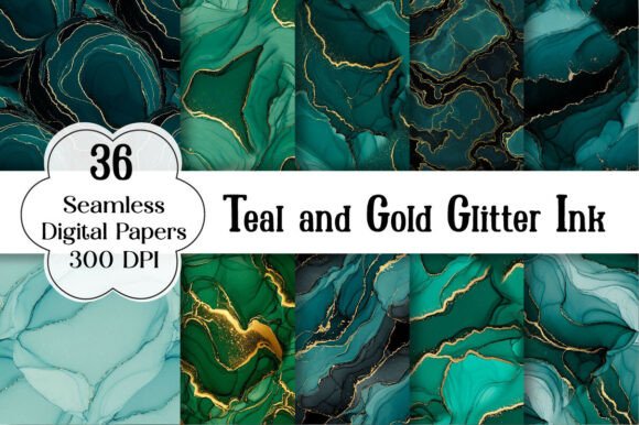 Download Teal and Gold Glitter Ink Textures - Texture Collection
